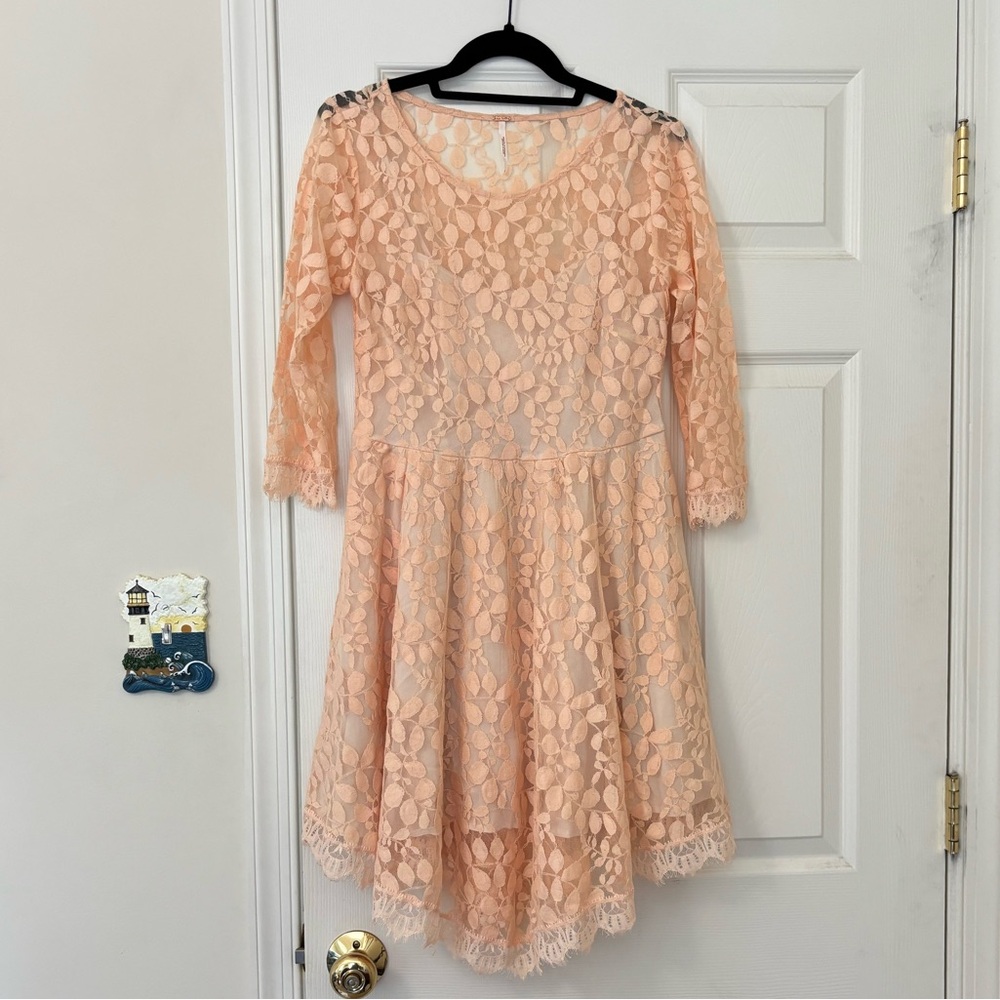 Free People Floral Mesh Lace Mid Sleeve Dress